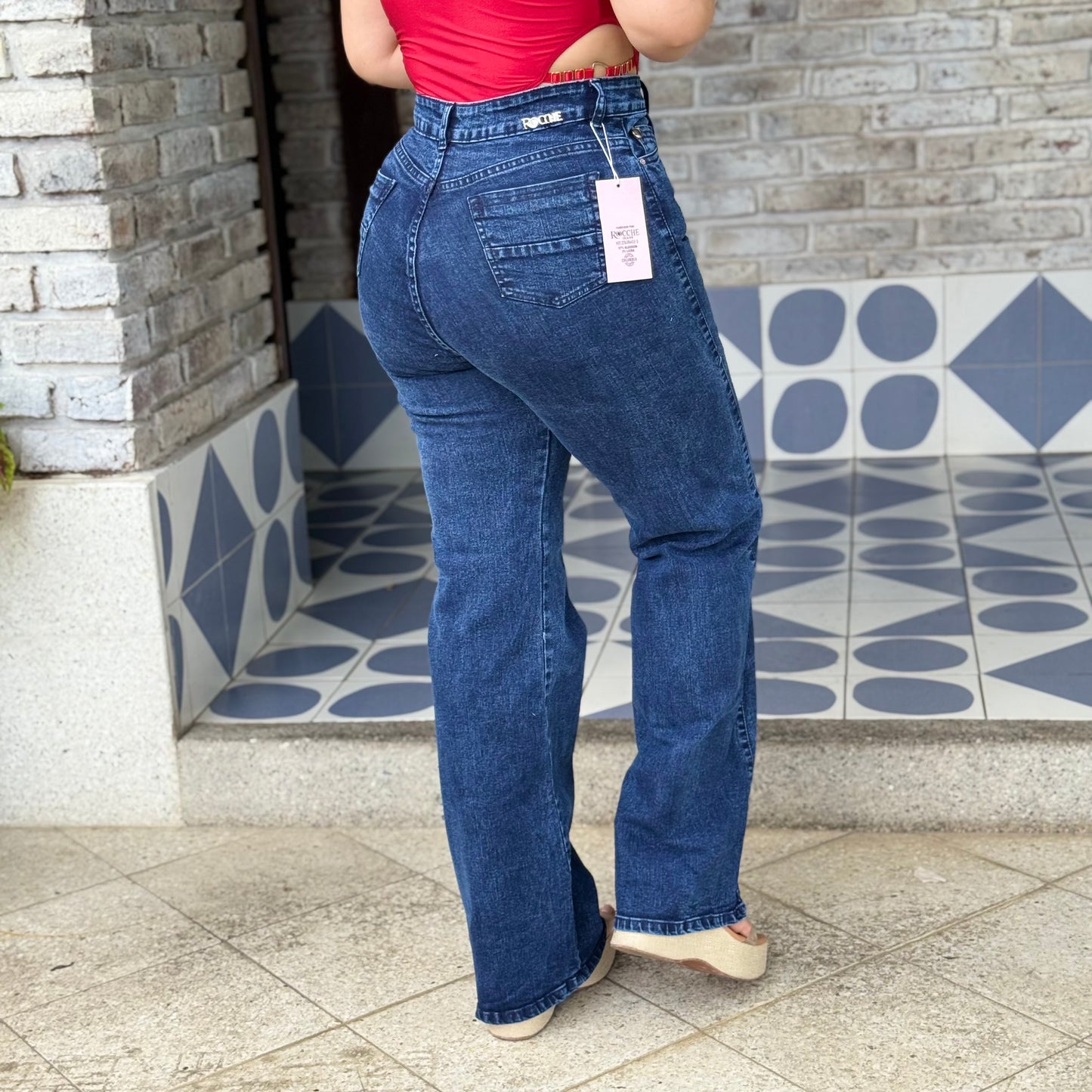 Palazzo Denim Azul Profundo Tiro Alto Ref-1090