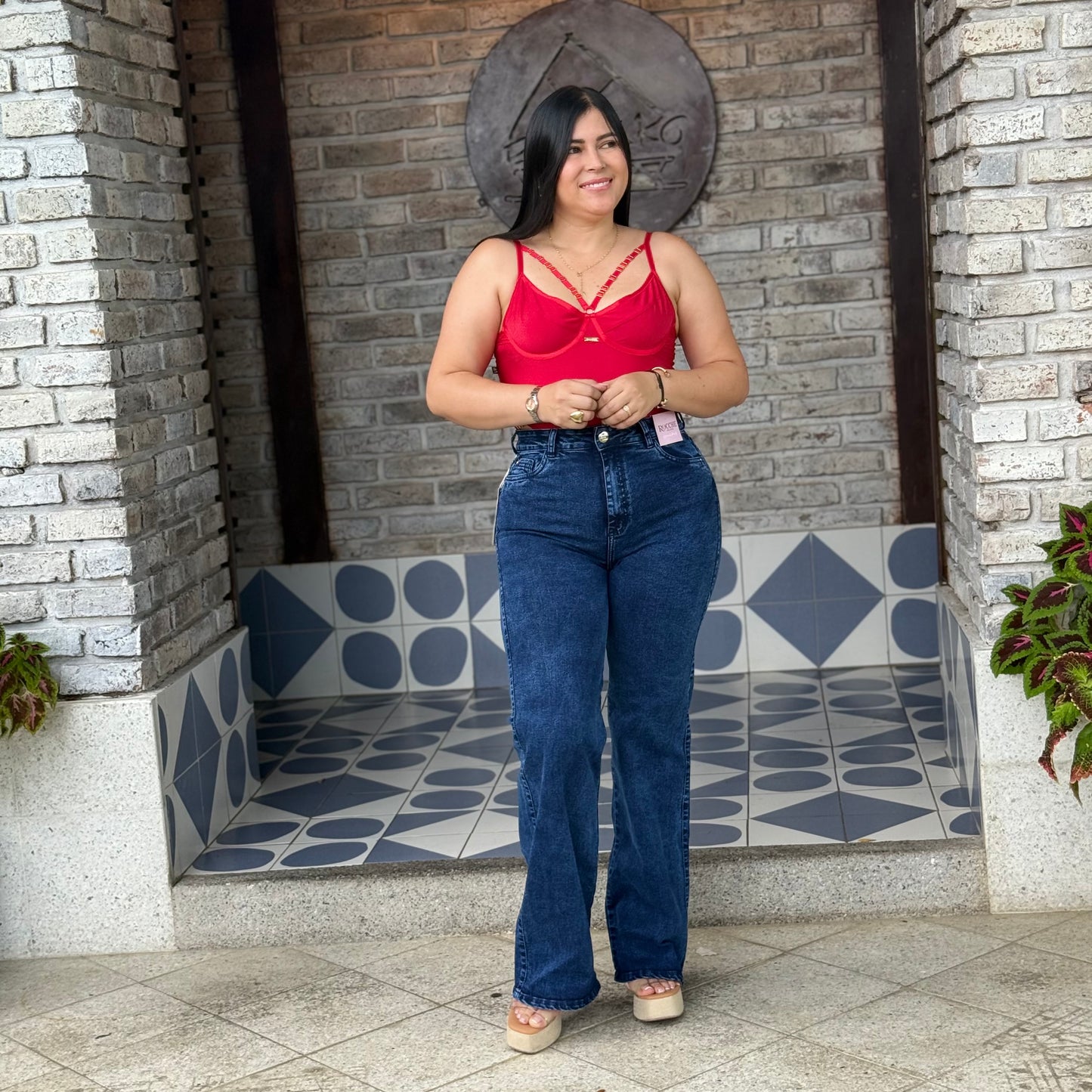 Palazzo Denim Azul Profundo Tiro Alto Ref-1090