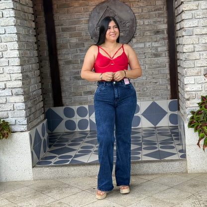 Palazzo Denim Azul Profundo Tiro Alto Ref-1090