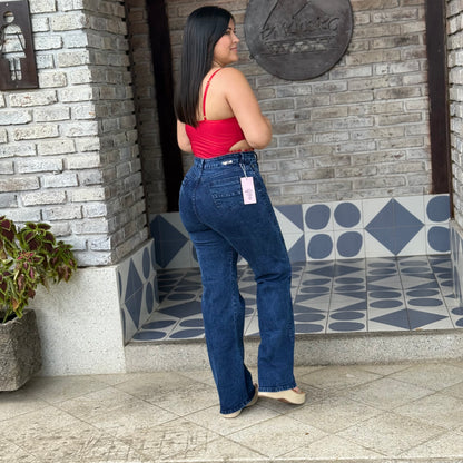 Palazzo Denim Azul Profundo Tiro Alto Ref-1090