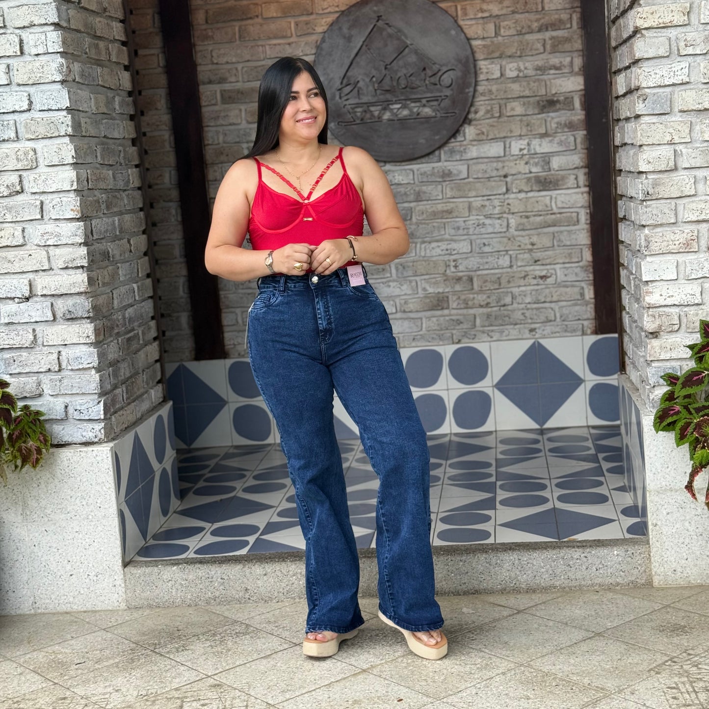 Palazzo Denim Azul Profundo Tiro Alto Ref-1090