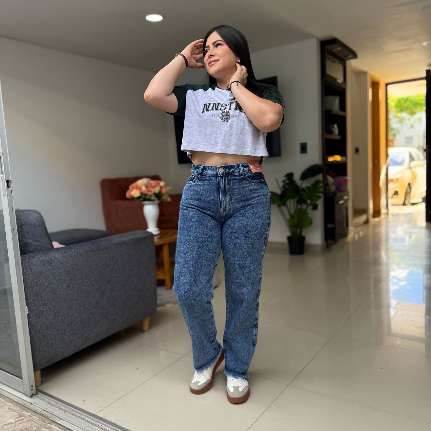 Mom Rígido Azul con Bota Flecos – Ref-1109