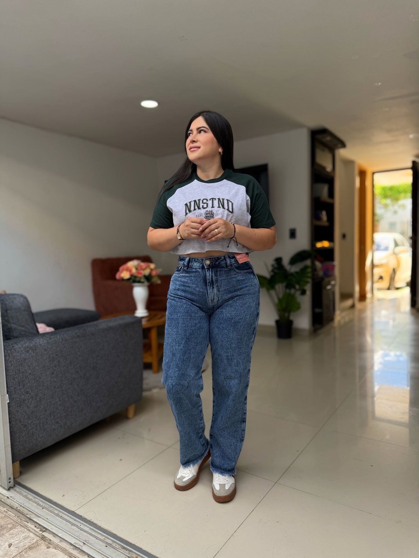 Mom Rígido Azul con Bota Flecos – Ref-1109